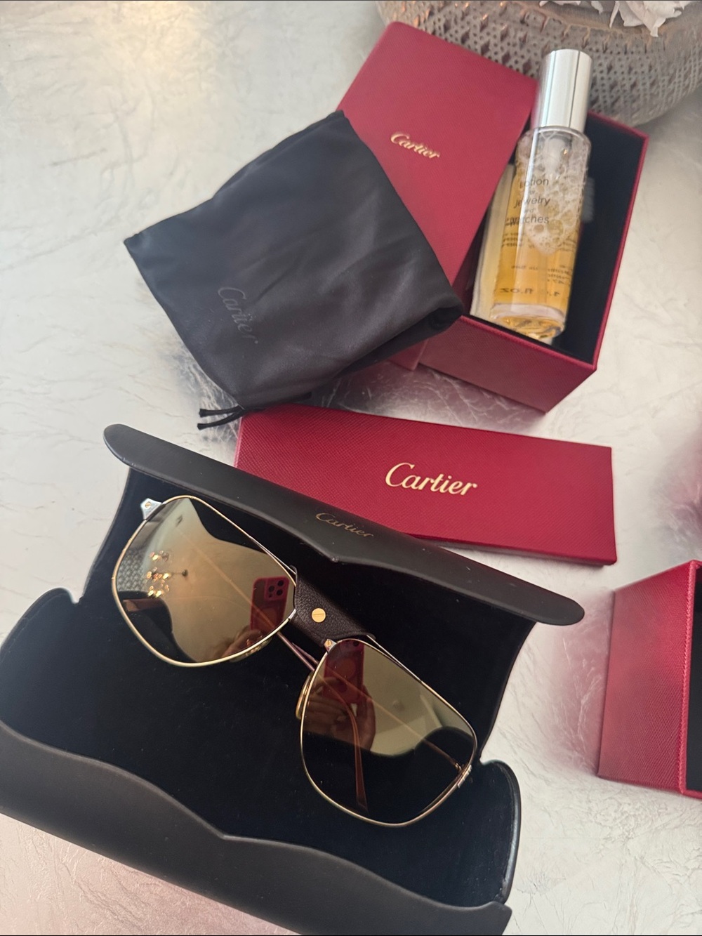 Cartier Gold Frame Sunglasses with Brown-Tinted Lenses